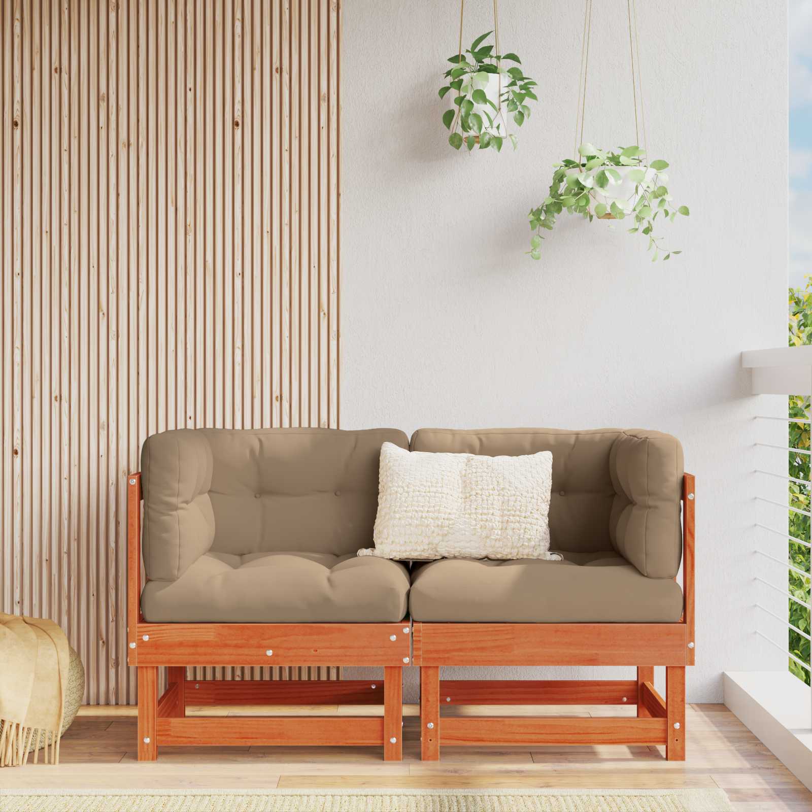vidaXL 2 Stück Gartenecksofa Massives Kiefernholz Wachsbraun