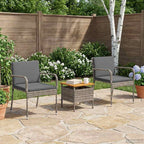 vidaXL Garten Bistro Set mit Kissen 3-teilig Grau Poly-Rattan