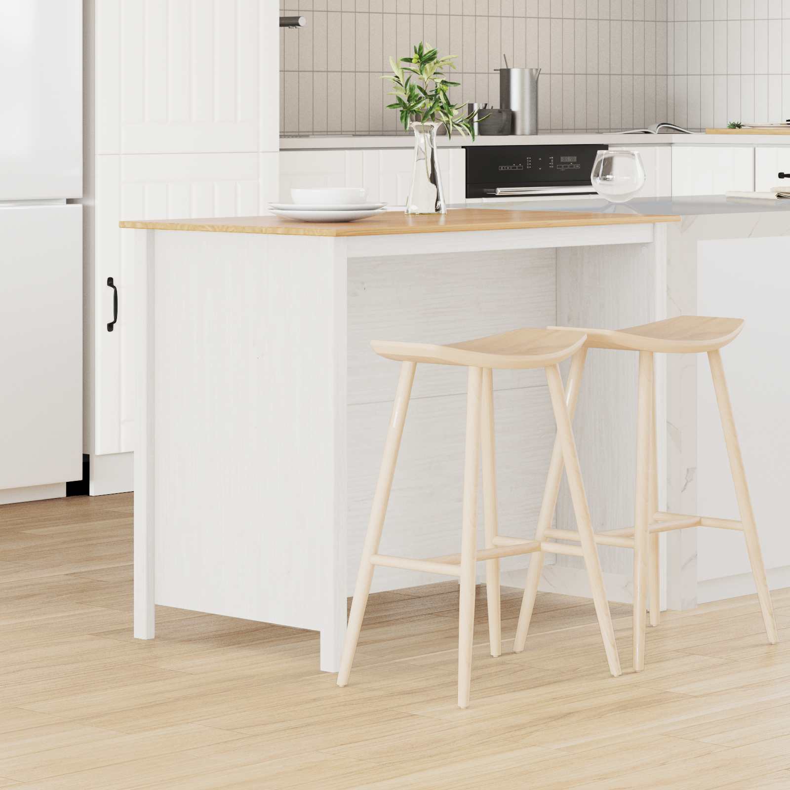 vidaXL Kücheninseln HILL Weiß 112 x 66 x 90 cm Massives Kiefernholz