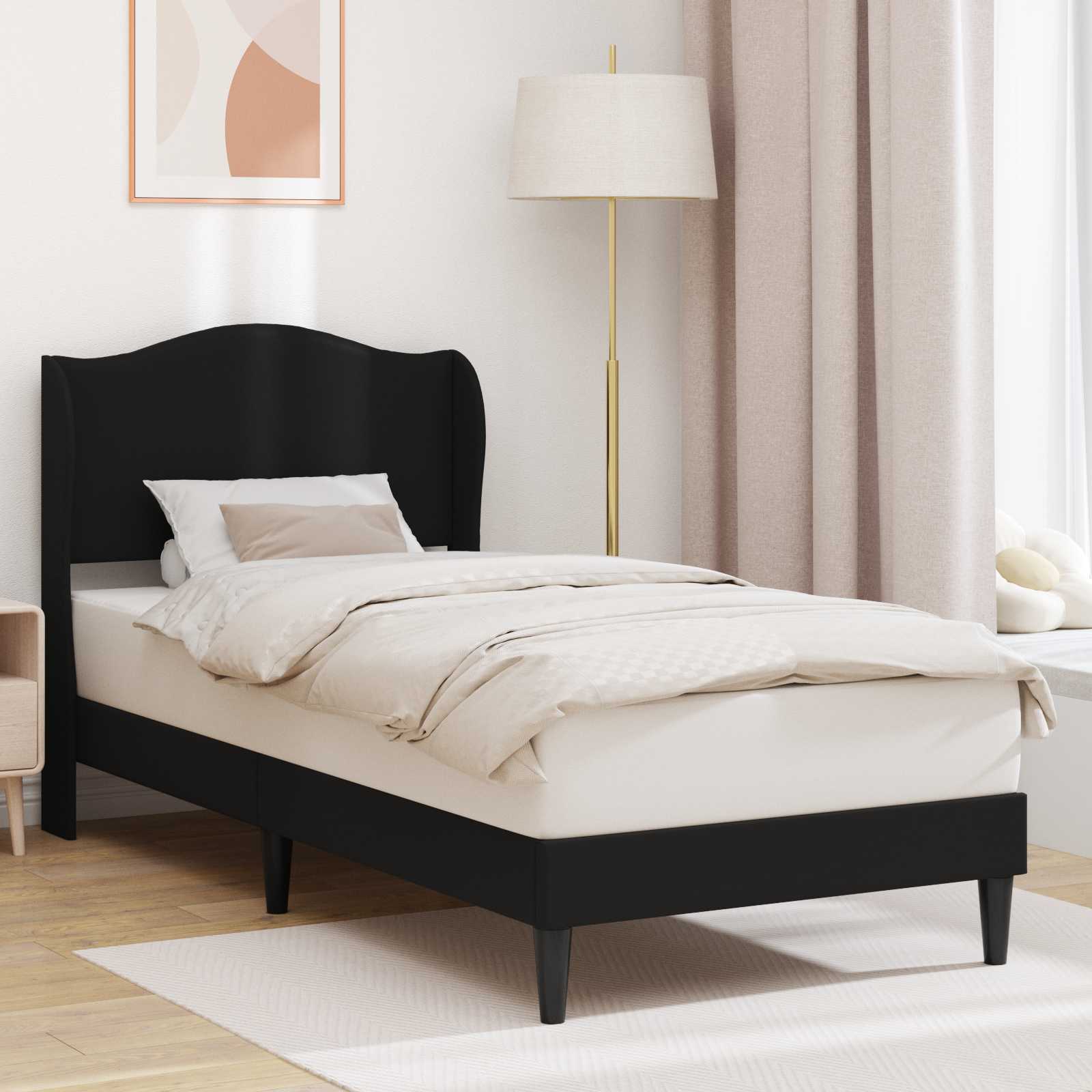 vidaXL Bettrahmen mit Kopfteil Schwarz 90 x 190 cm Kunstleder