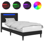 vidaXL Bettrahmen mit LED-Lichtleisten Schwarz 90 x 190 cm Kunstleder