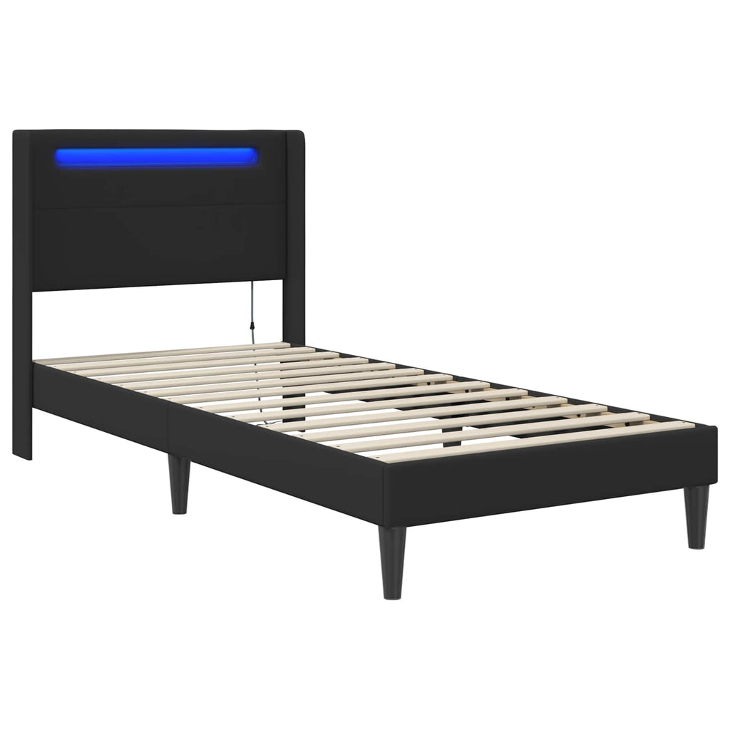vidaXL Bettrahmen mit LED-Lichtleisten Schwarz 90 x 190 cm Kunstleder