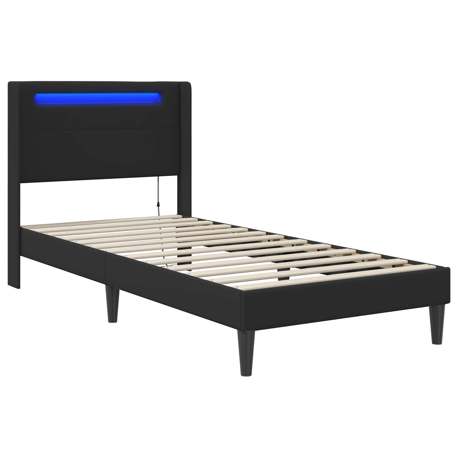 vidaXL Bettrahmen mit LED-Lichtleisten Schwarz 90 x 190 cm Kunstleder