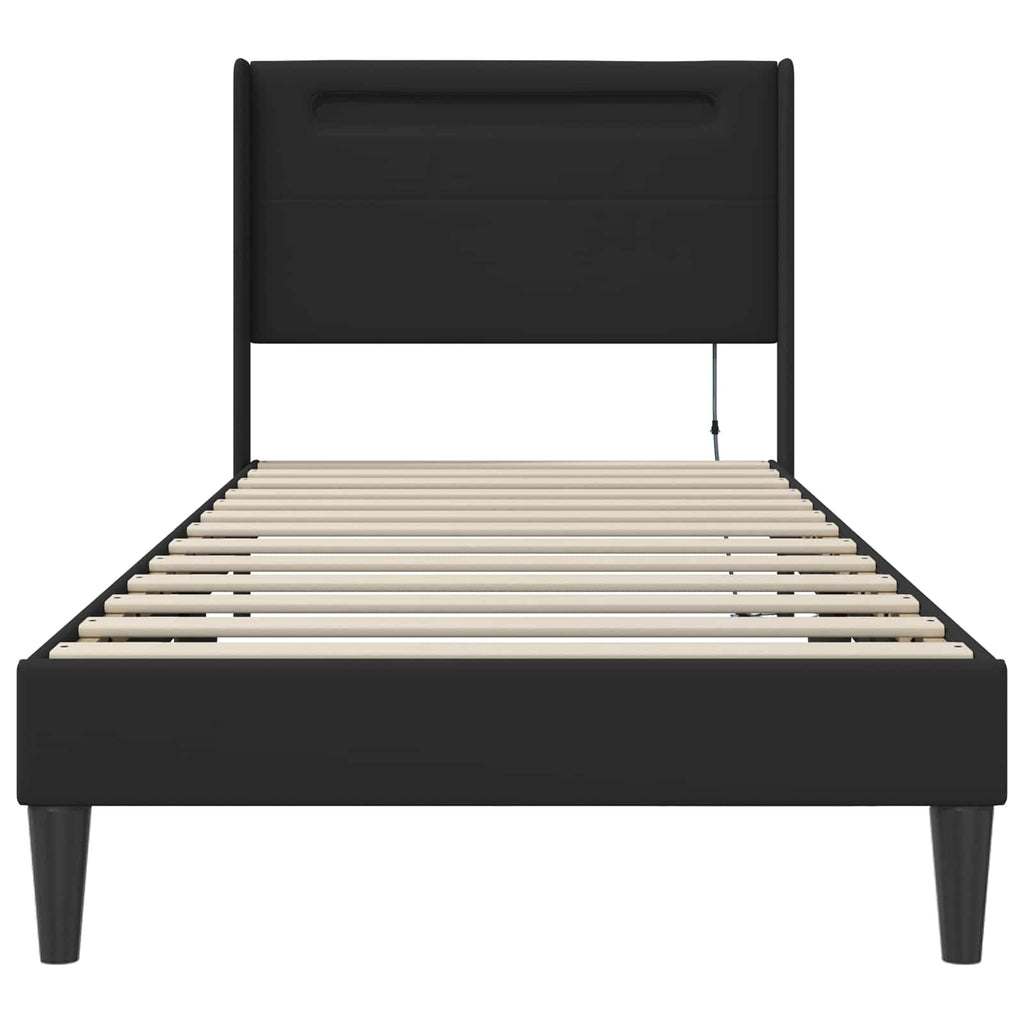 vidaXL Bettrahmen mit LED-Lichtleisten Schwarz 90 x 190 cm Kunstleder