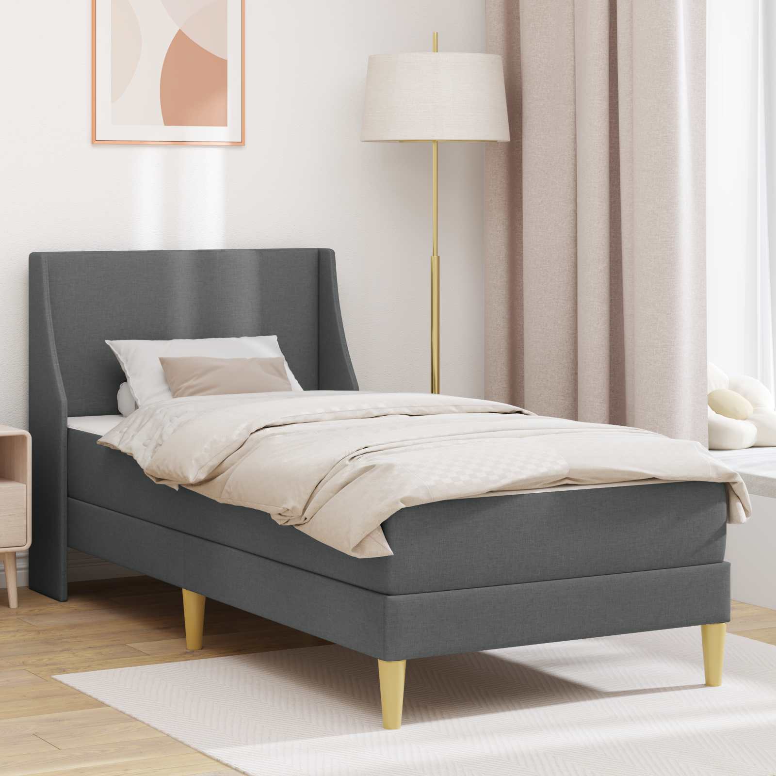 vidaXL Bettgestell mit Matratze mit Kopfteil Polyester