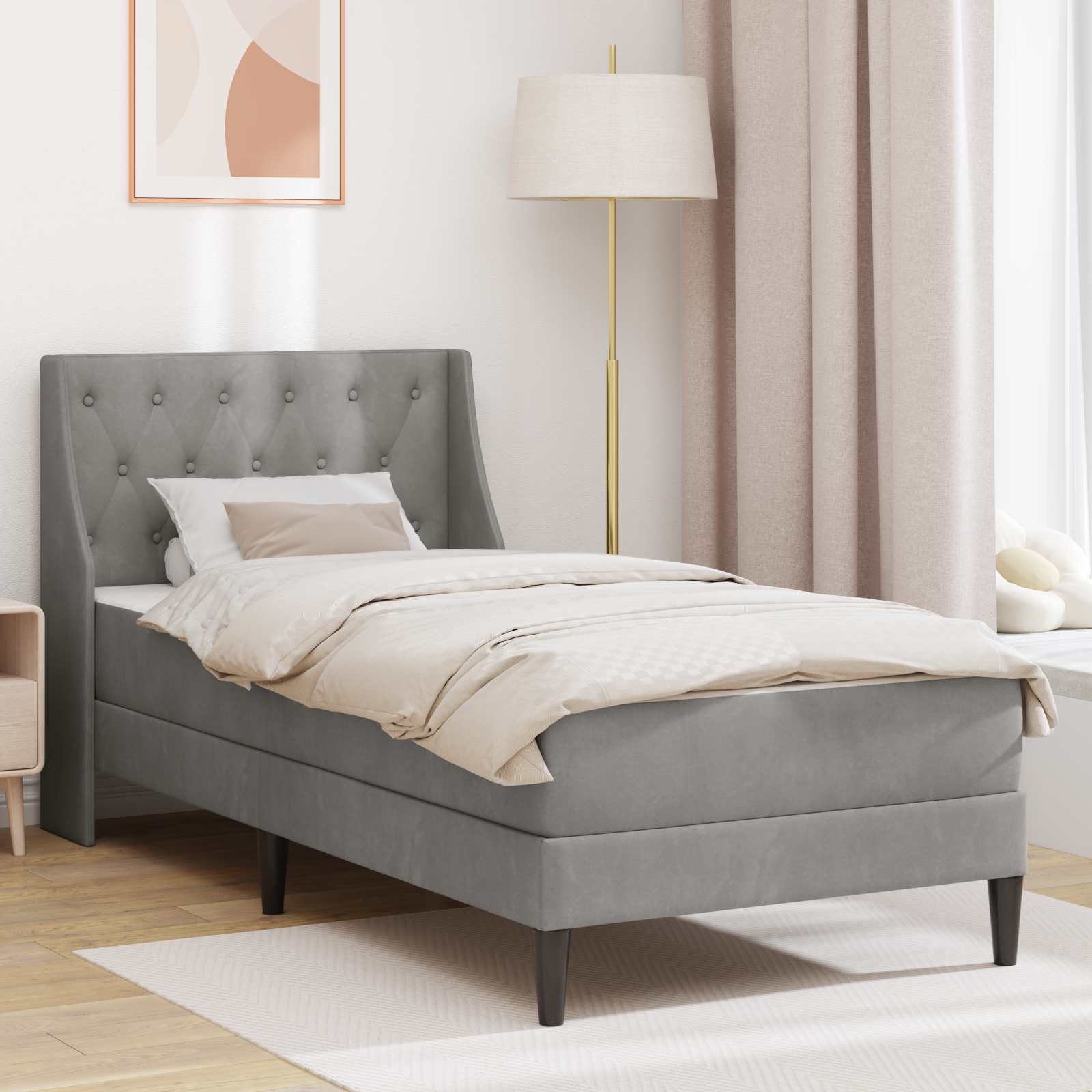 vidaXL Bettgestell mit Matratze Hellgrau 80 x 200 cm Samt