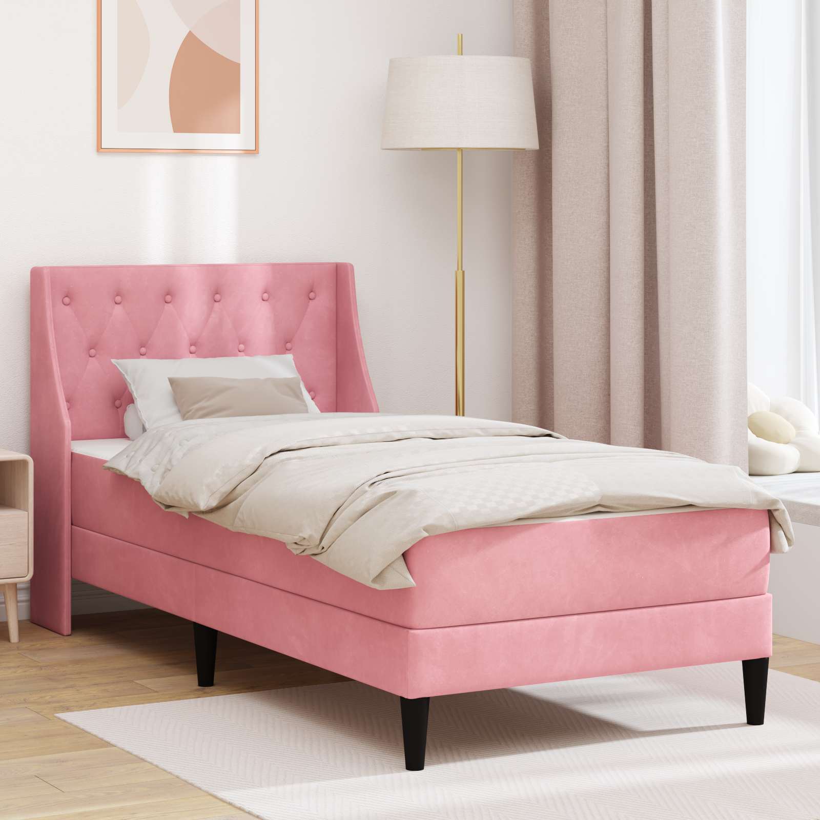 vidaXL Bettgestell mit Matratze mit Matratze Rosa 80 x 200 cm Samt