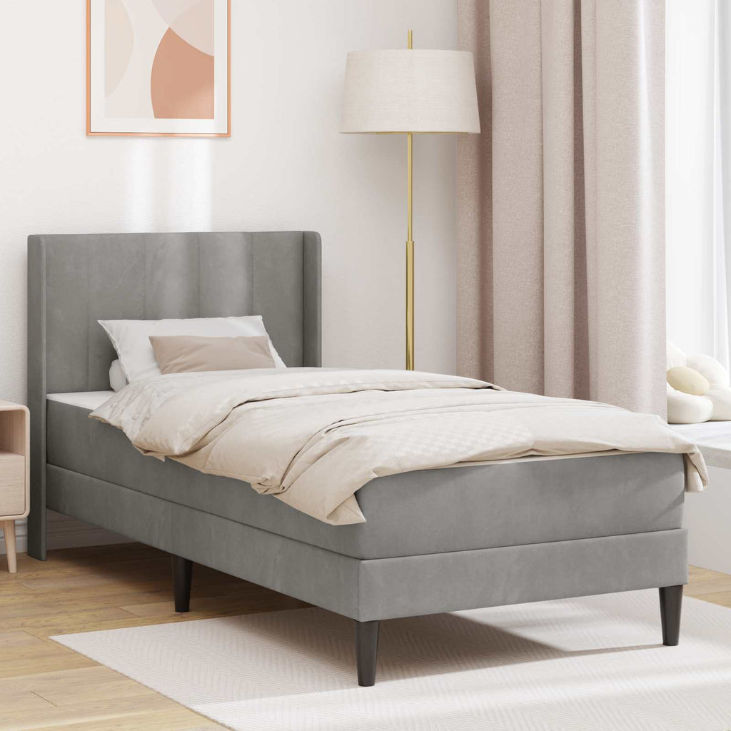 vidaXL Bettgestell mit Matratze mit Kopfteil Hellgrau 80 x 200 cm Samt