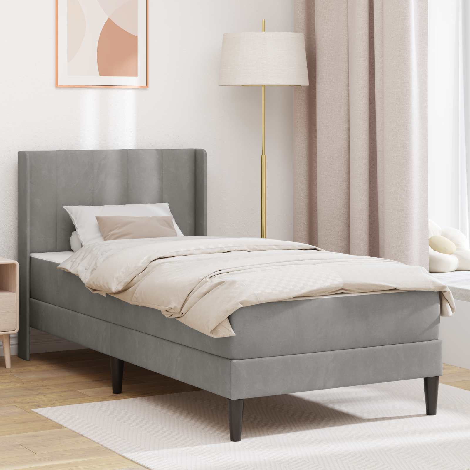 vidaXL Bettgestell mit Matratze mit Kopfteil Hellgrau 80 x 200 cm Samt