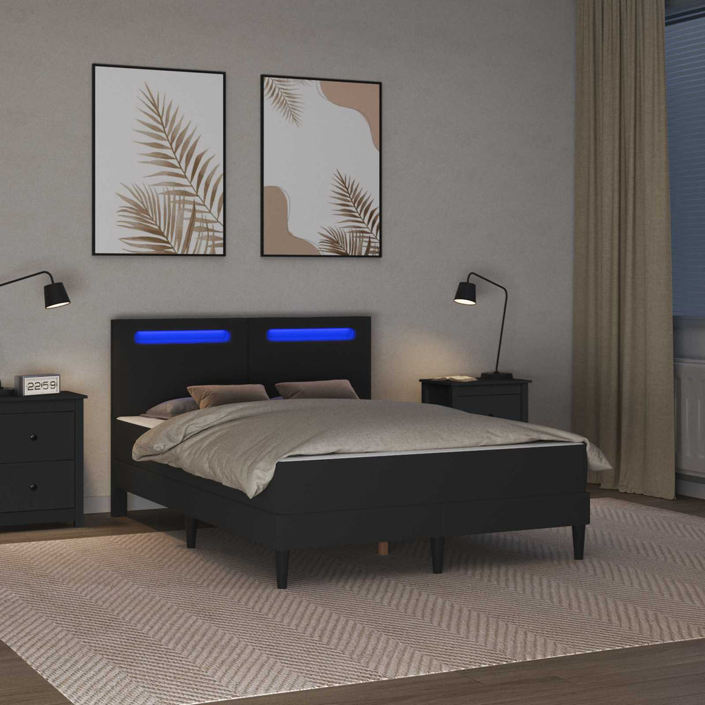 vidaXL Bettrahmen mit LED-Lichtleisten mit Kopfteil 2 pcs Kunstleder