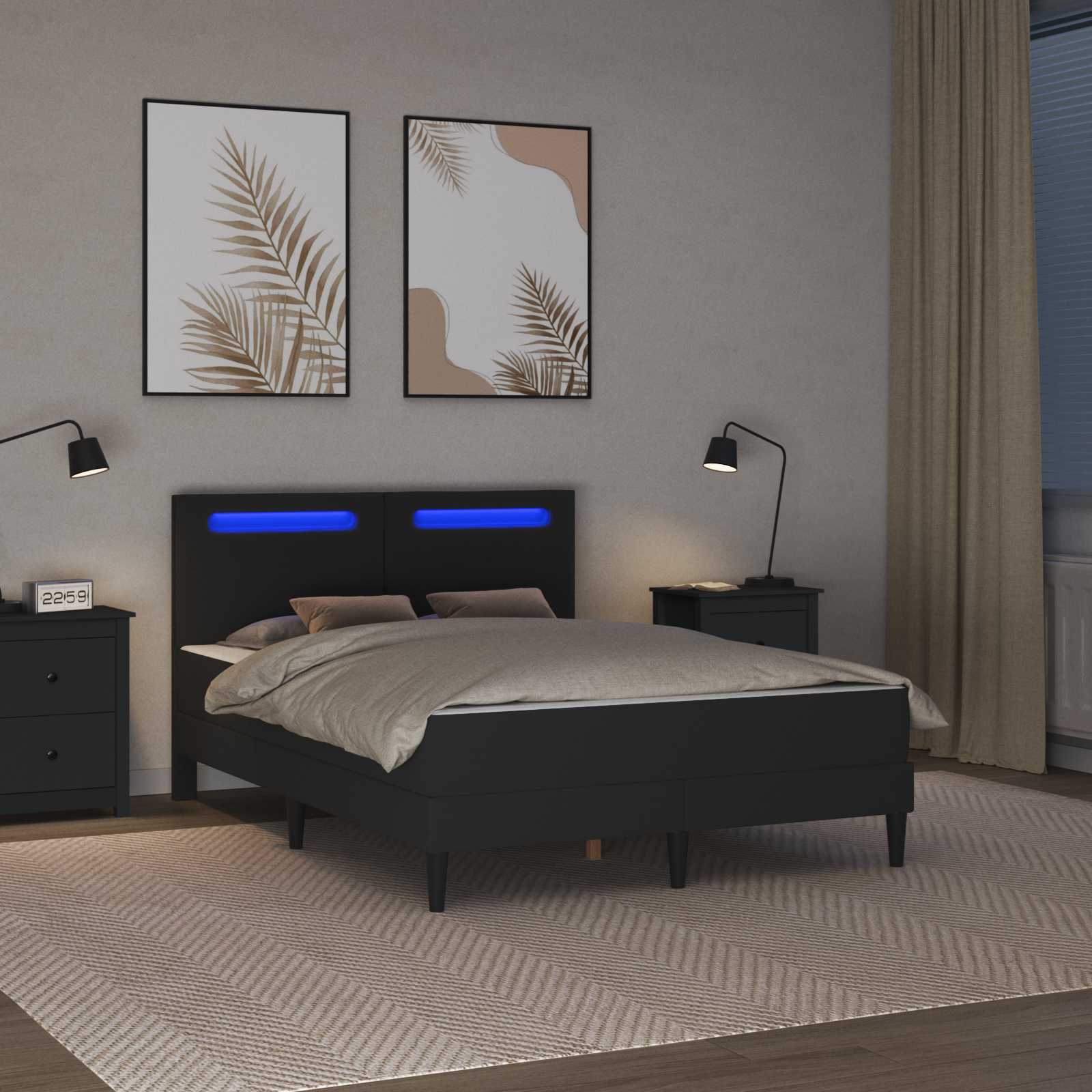vidaXL Bettrahmen mit LED-Lichtleisten mit Kopfteil 2 pcs Kunstleder