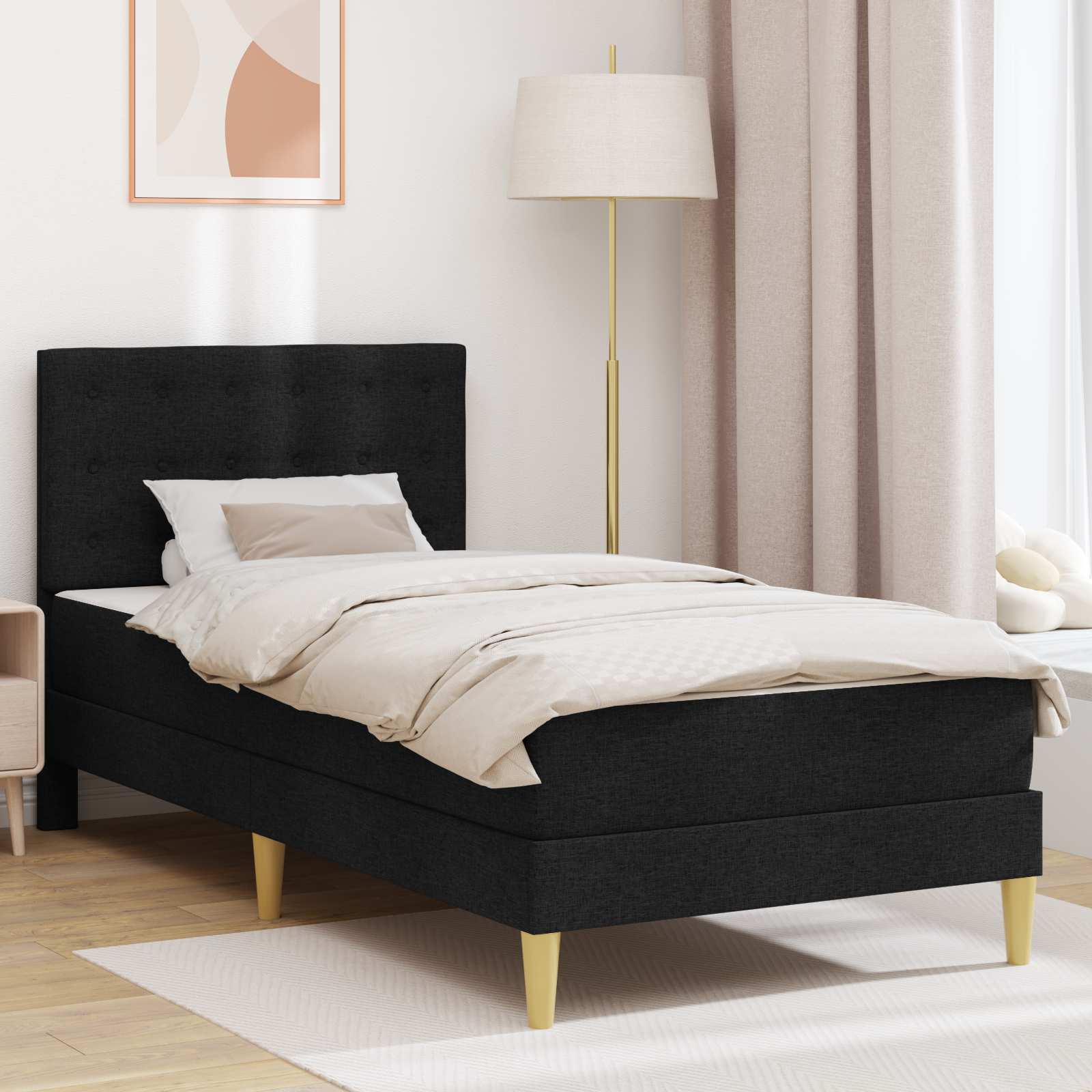 vidaXL Bettgestell mit Matratze mit Kopfteil Schwarz 80 x 200 cm Stoff