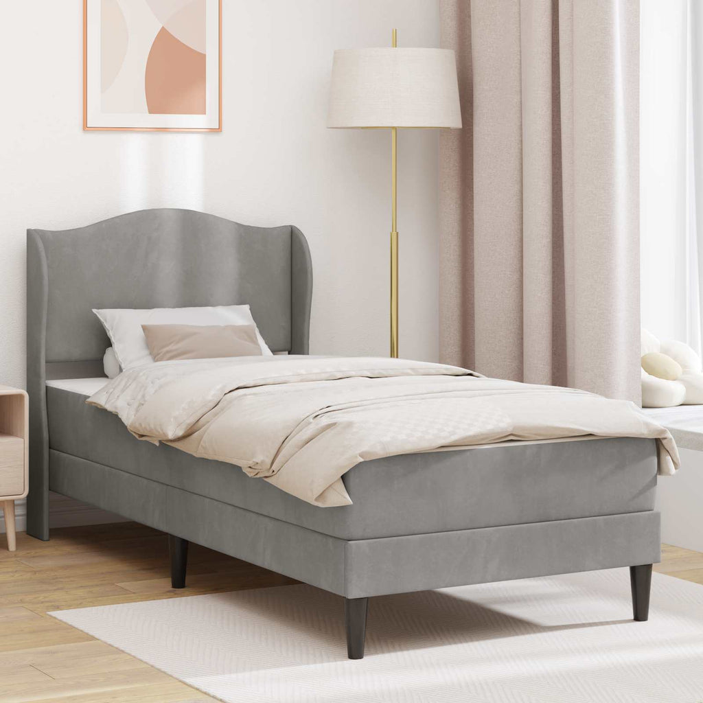 vidaXL Bettrahmen mit Kopfteil 2 pcs Hellgrau 90 x 190 cm Samt