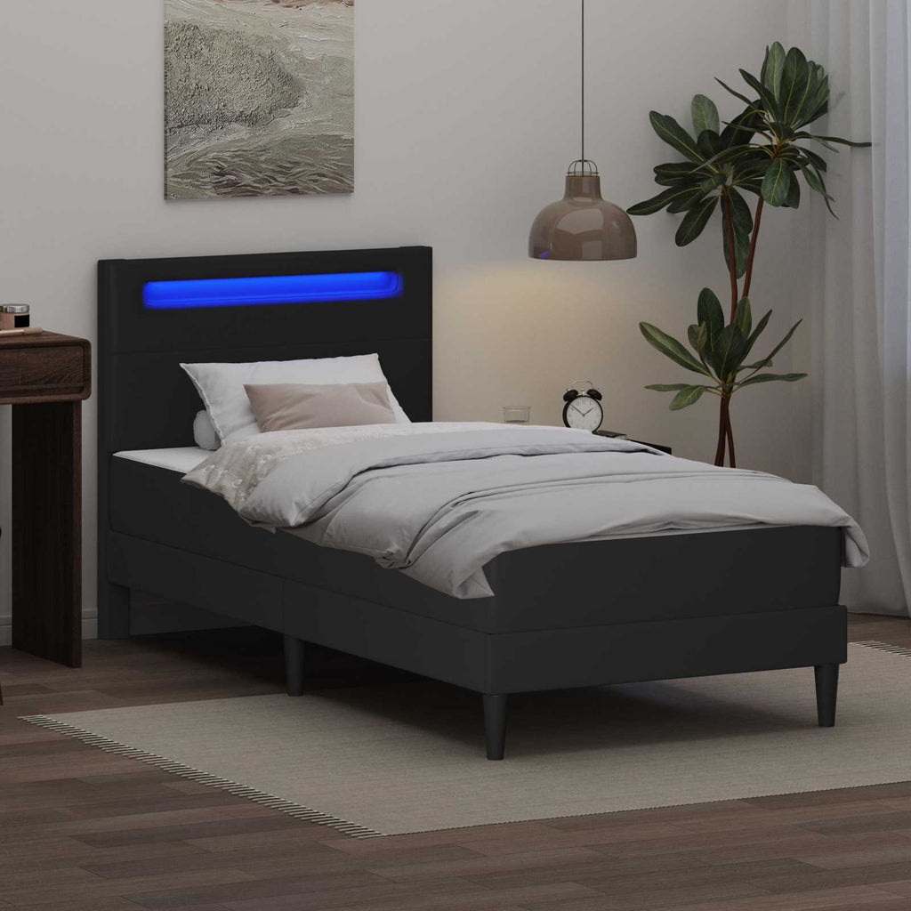 vidaXL Bettrahmen mit LED-Lichtleisten Schwarz 90 x 190 cm Kunstleder