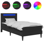 vidaXL Bettrahmen mit LED-Lichtleisten Schwarz 90 x 190 cm Kunstleder