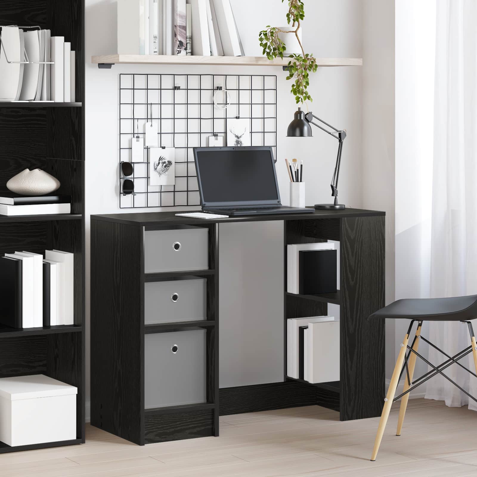 vidaXL Schreibtisch mit Regal Schwarz Eichen-Optik 100 x 40 x 75 cm