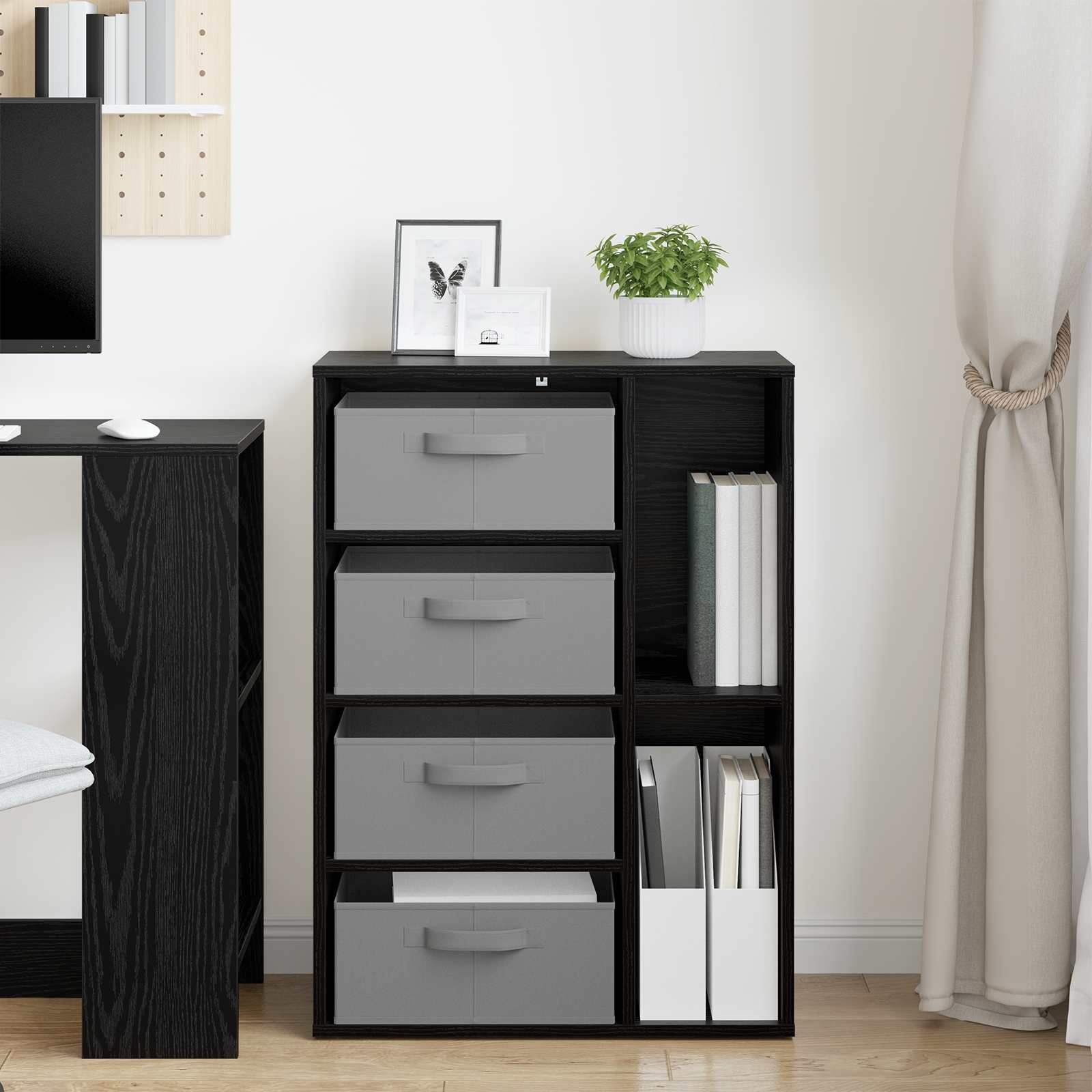 vidaXL Sideboard mit Schubladen Schwarz Eichen-Optik 60 x 33,5 x 84 cm