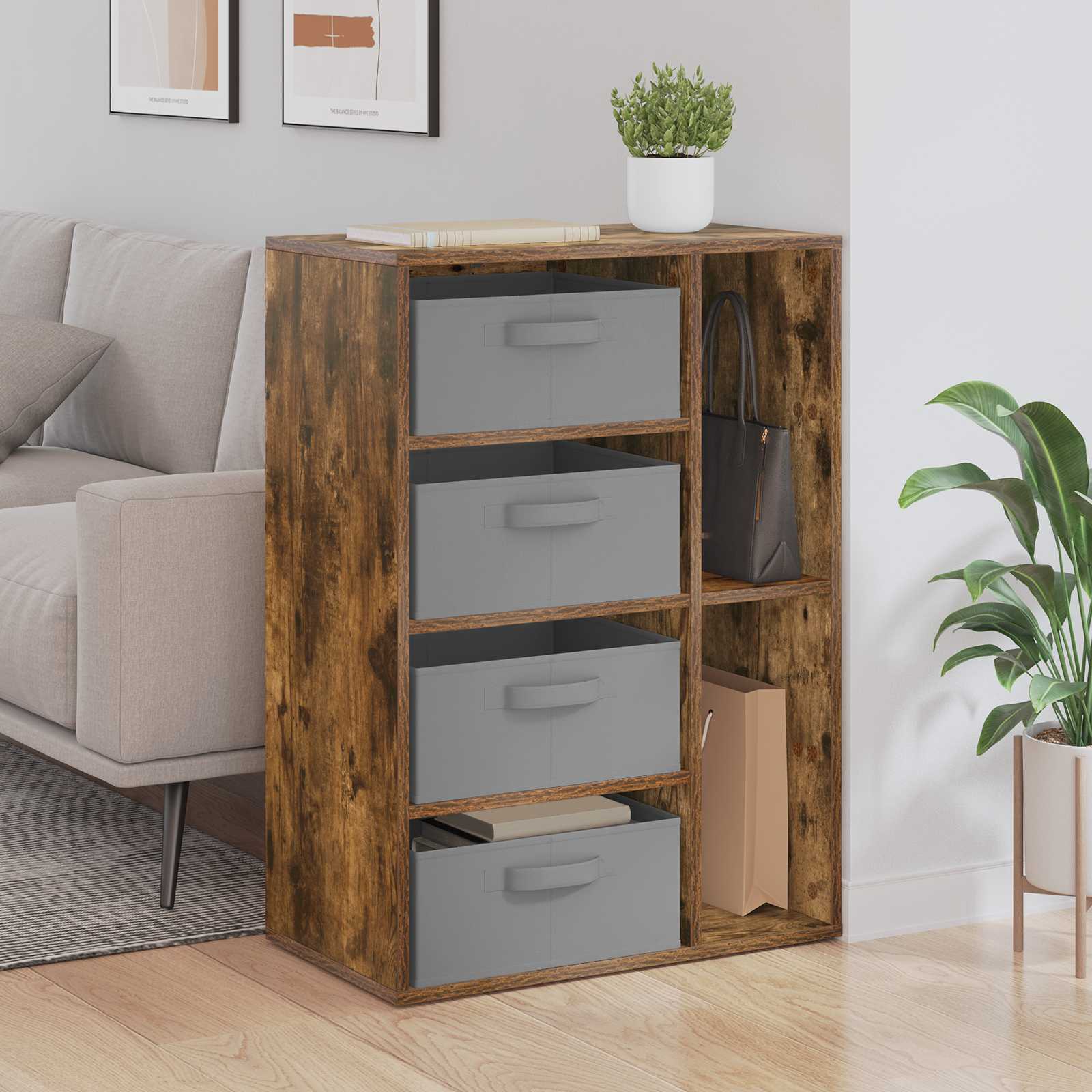 vidaXL Sideboard mit Schubladen Geräucherte Eiche 60 x 33,5 x 84 cm