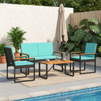 vidaXL Gartenmöbel Set mit Kissen 4 pcs Schwarz und Türkis Poly-Rattan