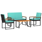vidaXL Gartenmöbel Set mit Kissen 4 pcs Schwarz und Türkis Poly-Rattan