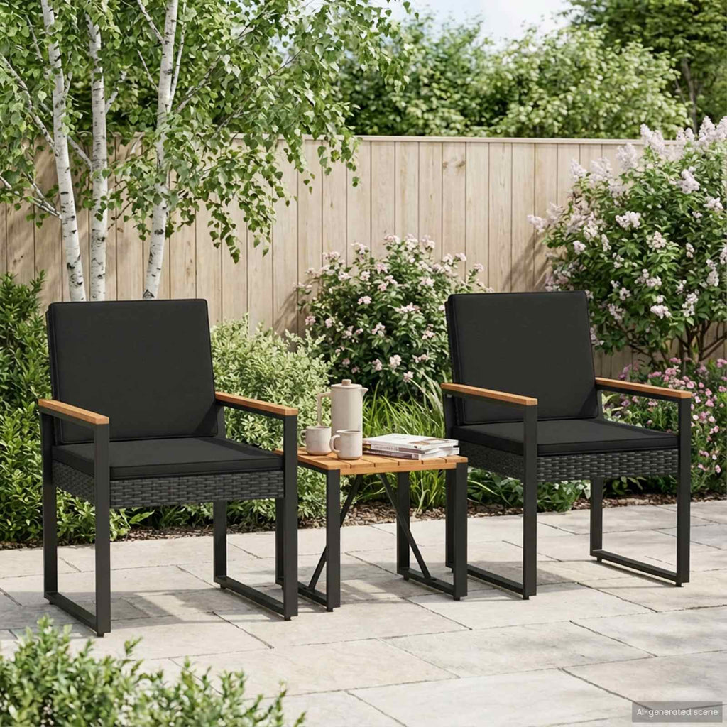 vidaXL Gartenmöbel Set mit Kissen 3 pcs Schwarz Poly-Rattan