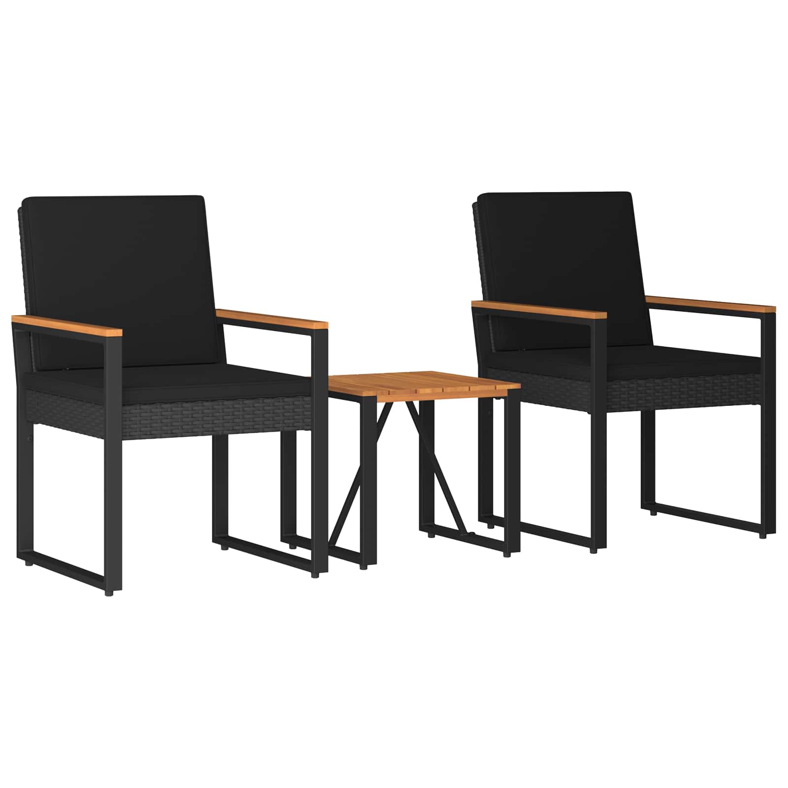 vidaXL Gartenmöbel Set mit Kissen 3 pcs Schwarz Poly-Rattan