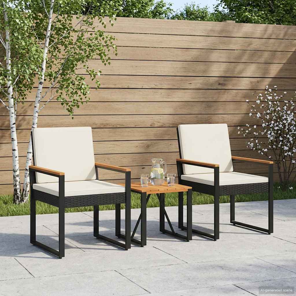 vidaXL Gartenmöbel Set 3 pcs Schwarz und Cremeweiß Poly-Rattan
