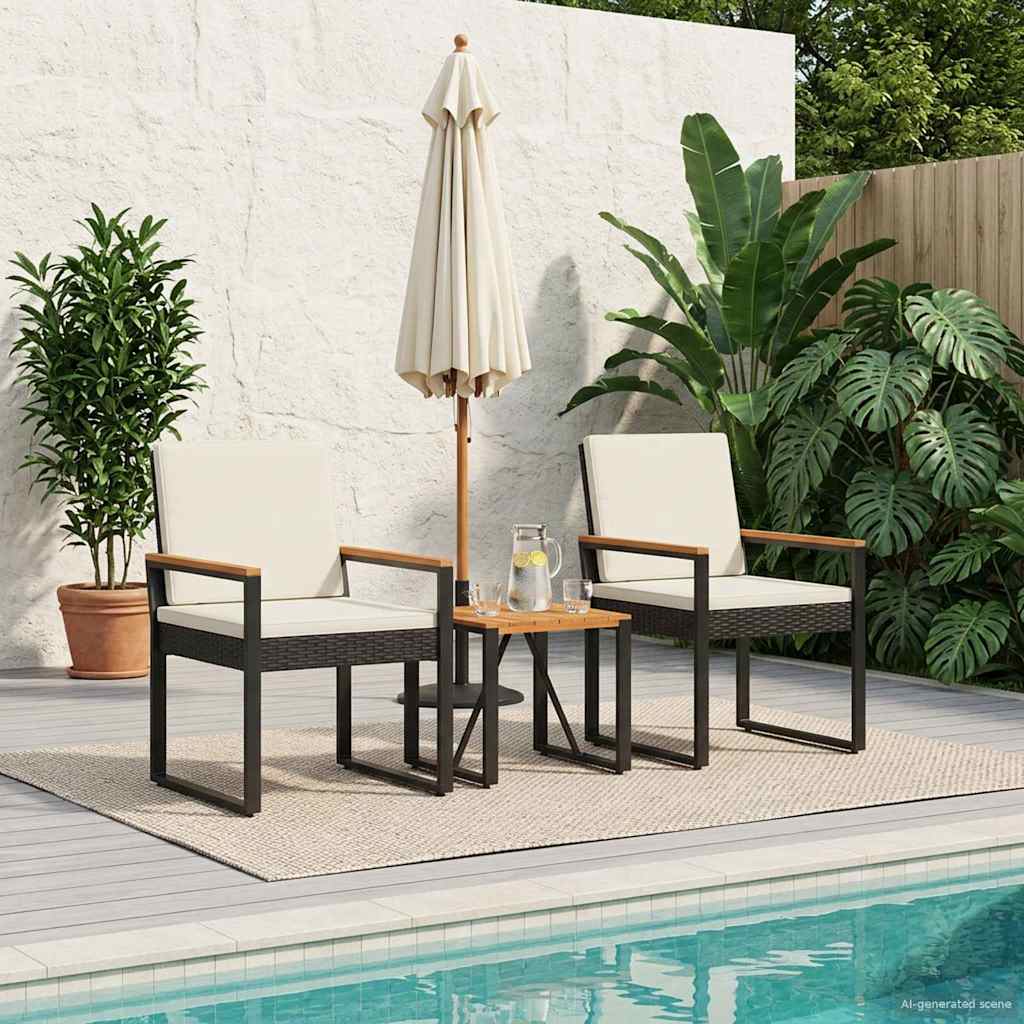 vidaXL Gartenmöbel Set 3 pcs Schwarz und Cremeweiß Poly-Rattan