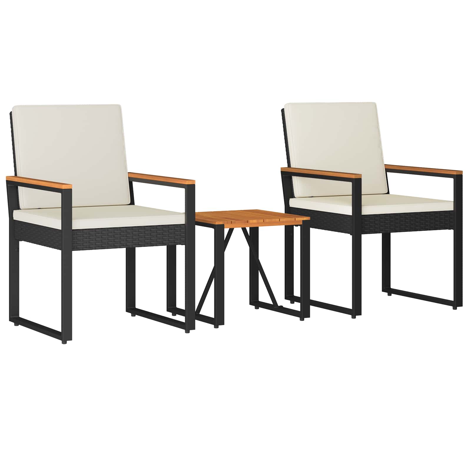 vidaXL Gartenmöbel Set 3 pcs Schwarz und Cremeweiß Poly-Rattan