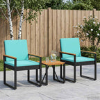 vidaXL Gartenmöbel Set mit Kissen 3 pcs Schwarz und Türkis Poly-Rattan