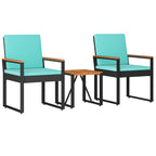 vidaXL Gartenmöbel Set mit Kissen 3 pcs Schwarz und Türkis Poly-Rattan