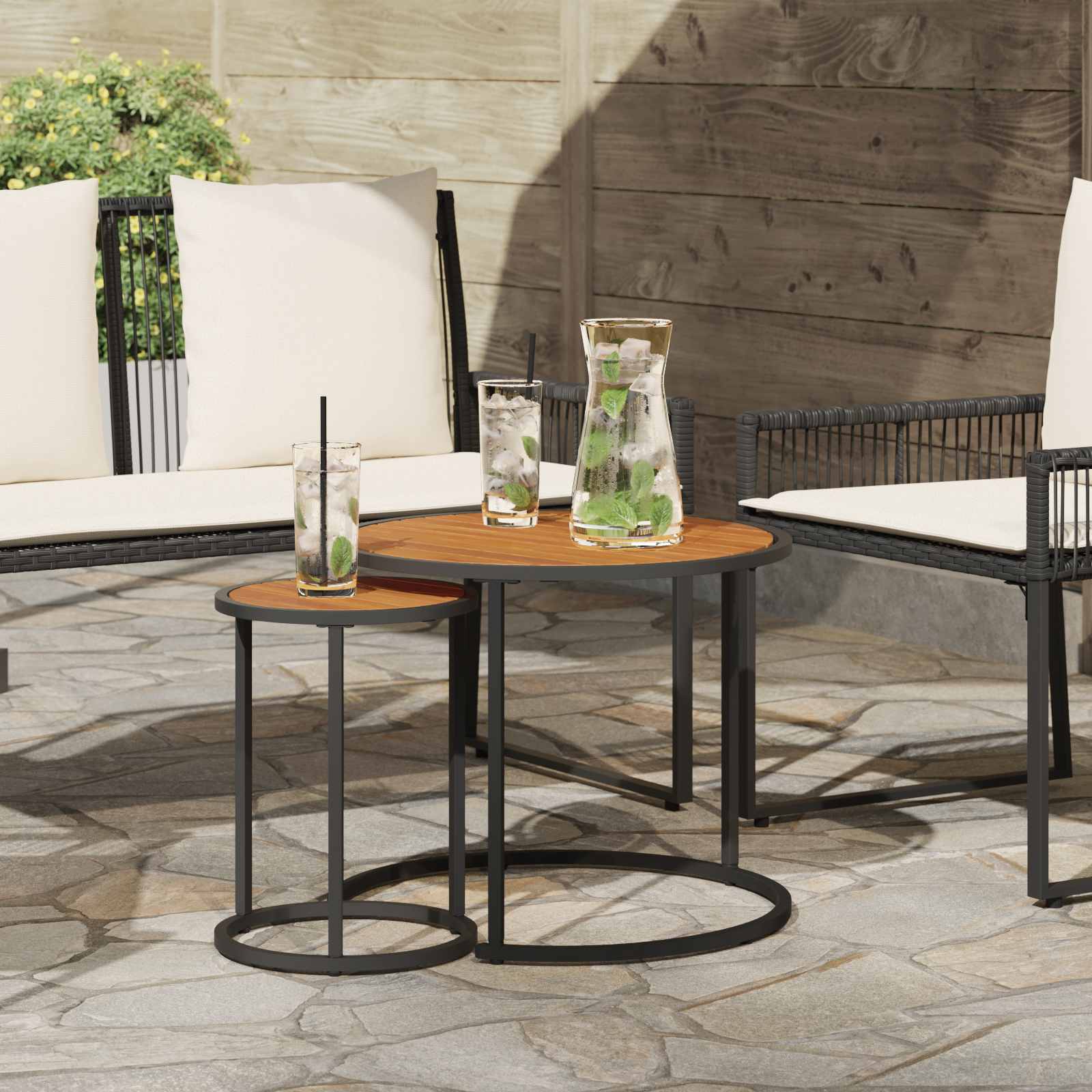 vidaXL Kaffeetisch Set 2 pcs Natürlich und Schwarz 55 x 55 x 45 cm