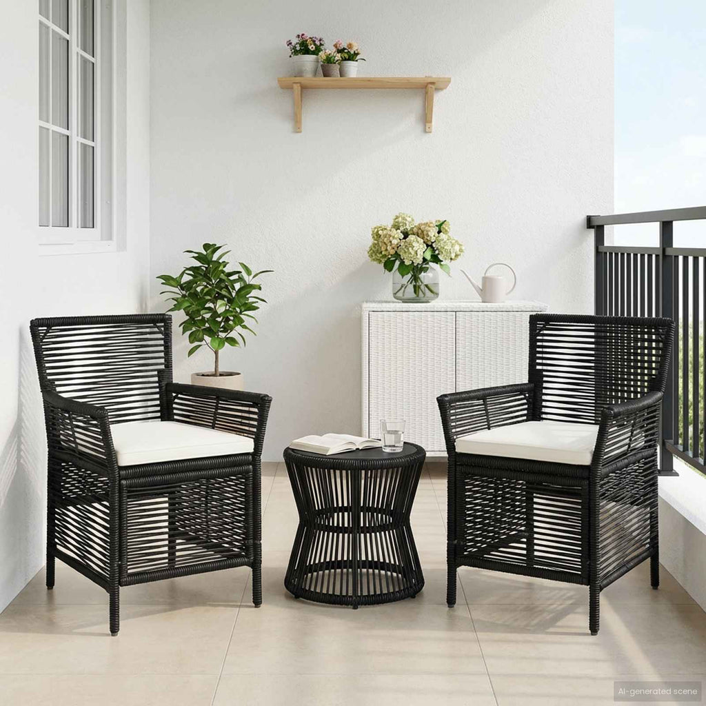 vidaXL Gartenstuhl mit Kissen 2 pcs Schwarz und Creme Poly-Rattan