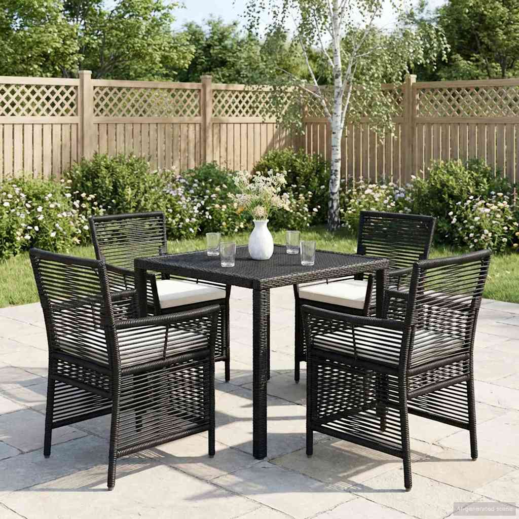 vidaXL Gartenstuhl mit Kissen 4 pcs Schwarz und Creme Poly-Rattan