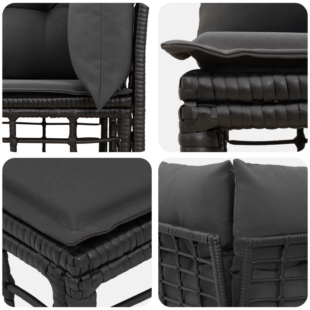 vidaXL Modulares Outdoor-Ecksofa Schwarz Poly-Rattan