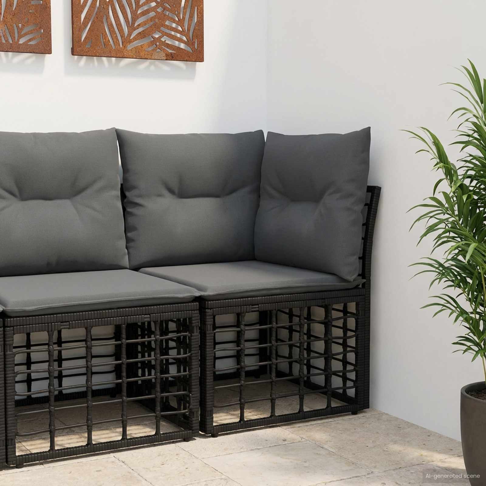 vidaXL Modulares Outdoor-Ecksofa Schwarz Poly-Rattan