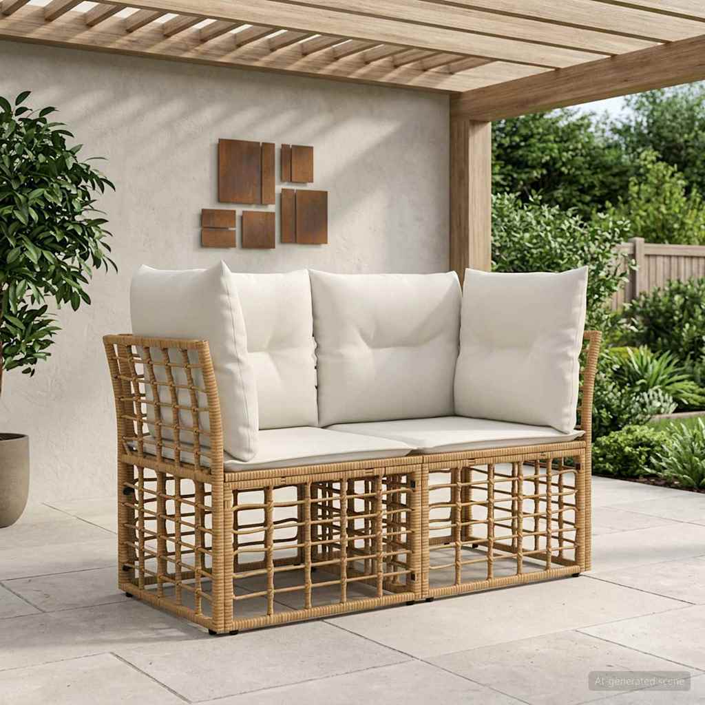 vidaXL Outdoor-Lounge 2 pcs Natürlich und Cremweiß Poly-Rattan