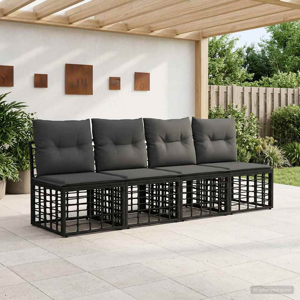 vidaXL 4-Sitzer Garten-Sofa ohne Armlehnen 4 pcs 4-Sitzanzahl Schwarz