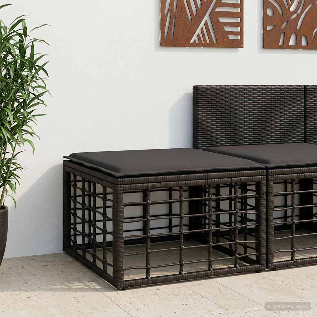 vidaXL Garten-Fußhocker Schwarz Poly-Rattan