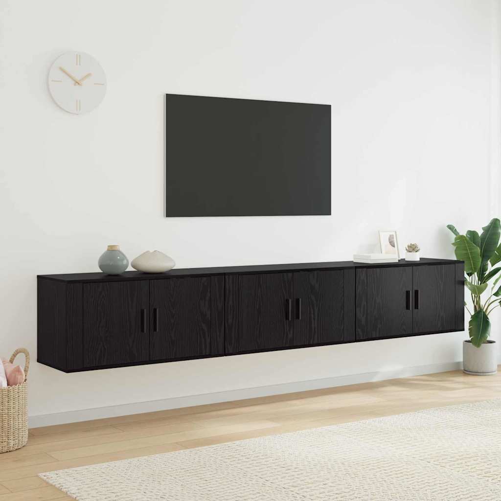 vidaXL Wand-TV-Schrank Set 3 pcs Schwarz Eichen-Optik Holzwerkstoff