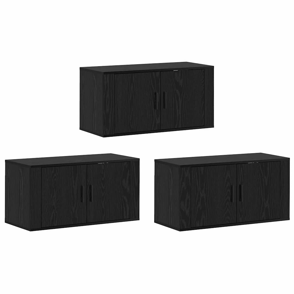 vidaXL Wand-TV-Schrank Set 3 pcs Schwarz Eichen-Optik Holzwerkstoff