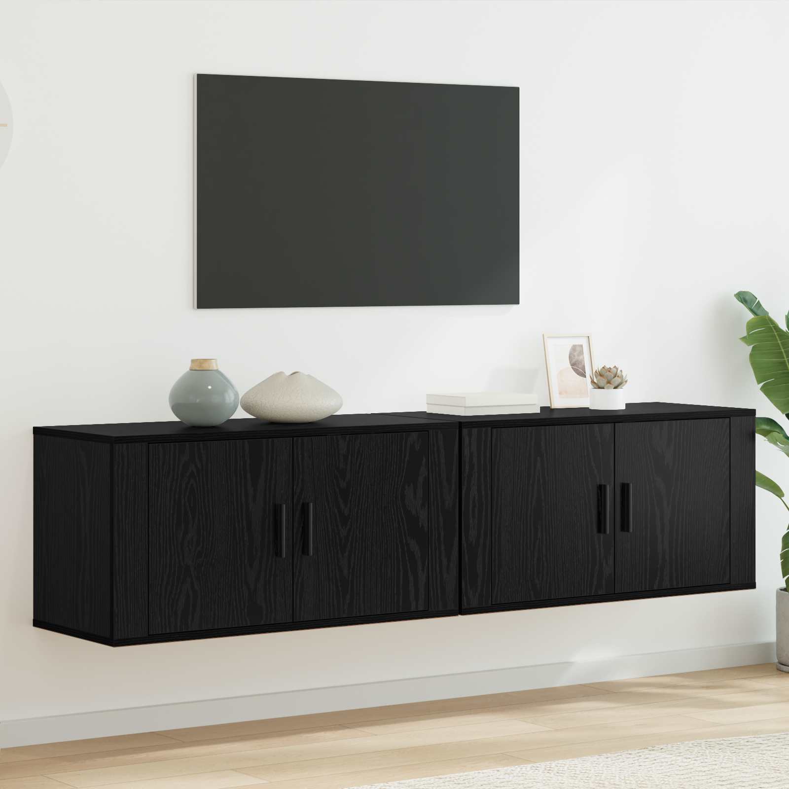 vidaXL Wand-TV-Schrank Set 2 pcs Schwarz Eichen-Optik Holzwerkstoff