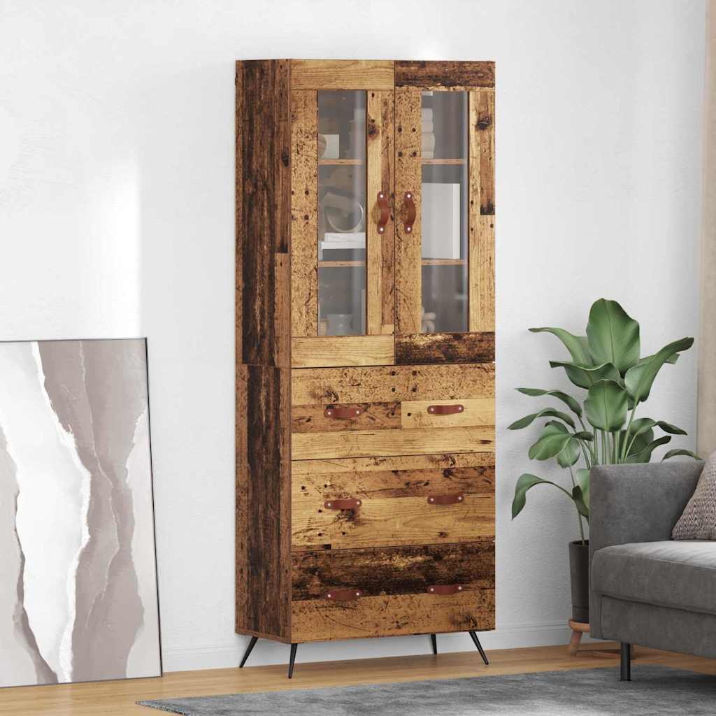 vidaXL Highboard Schrank mit Regal 2 Stücke Altholz Holzwerkstoff