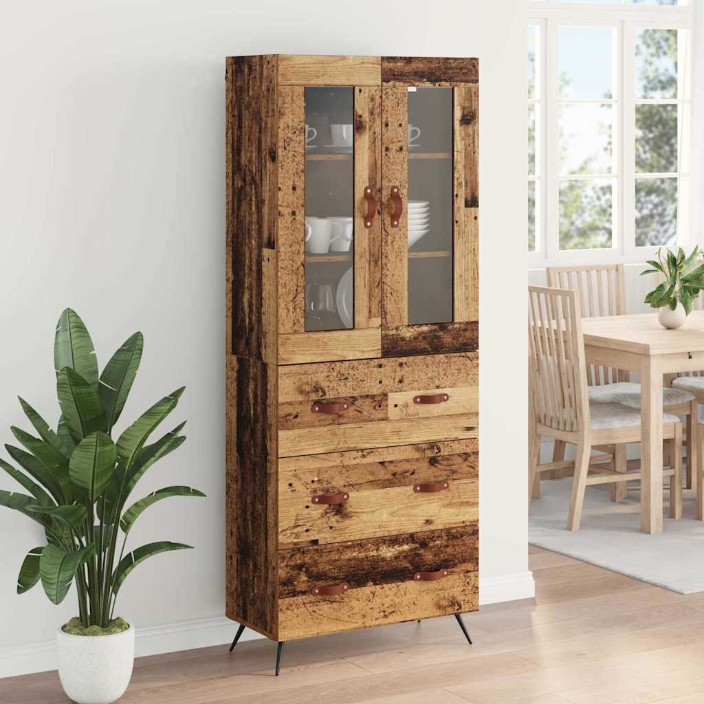 vidaXL Highboard Schrank mit Regal 2 Stücke Altholz Holzwerkstoff