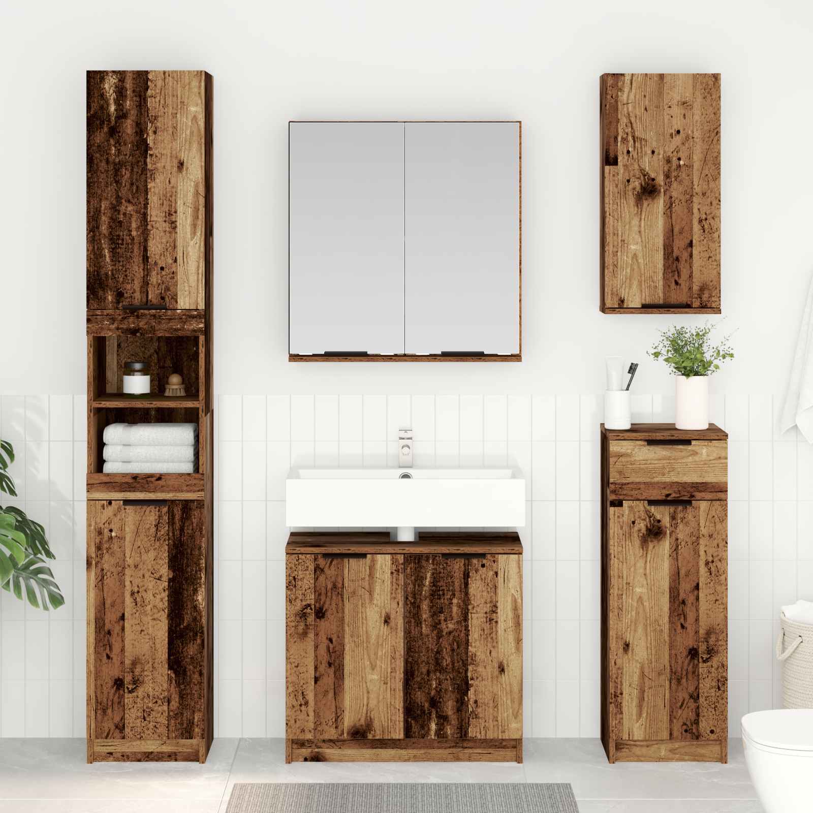 vidaXL Badezimmermöbel-Set mit Schubladen 3 pcs Altholz Holzwerkstoff
