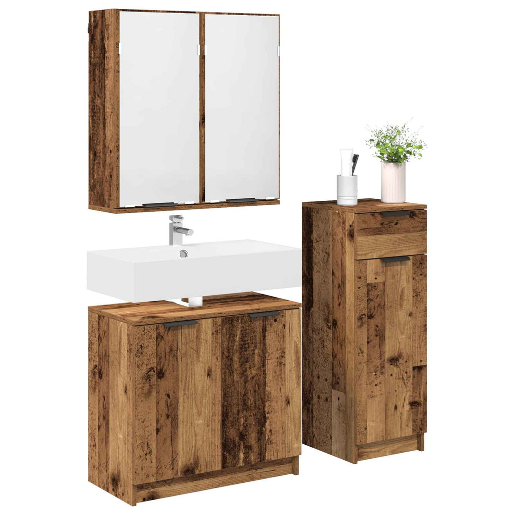 vidaXL Badezimmermöbel-Set mit Schubladen 3 pcs Altholz Holzwerkstoff