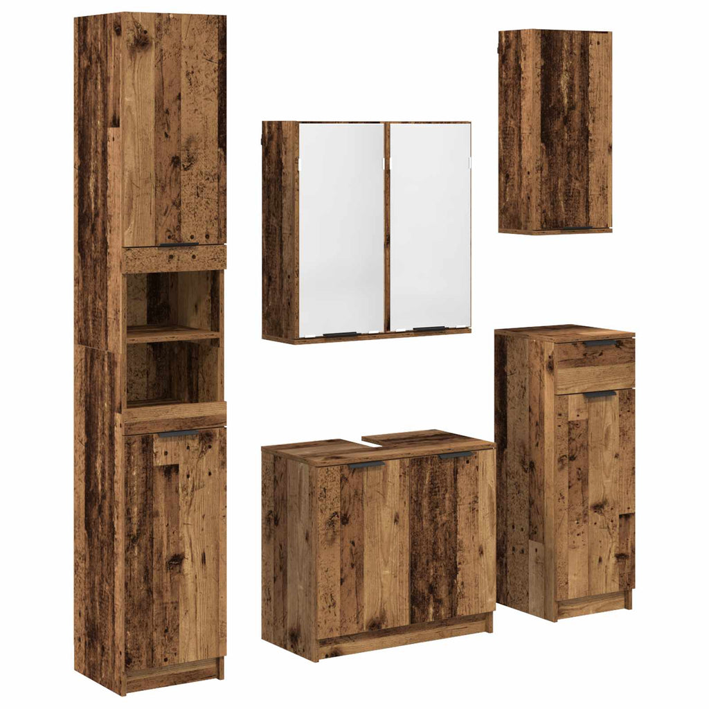 vidaXL Badezimmermöbel-Set mit Schubladen 5 pcs Altholz Holzwerkstoff