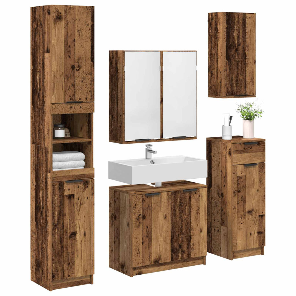vidaXL Badezimmermöbel-Set mit Schubladen 5 pcs Altholz Holzwerkstoff