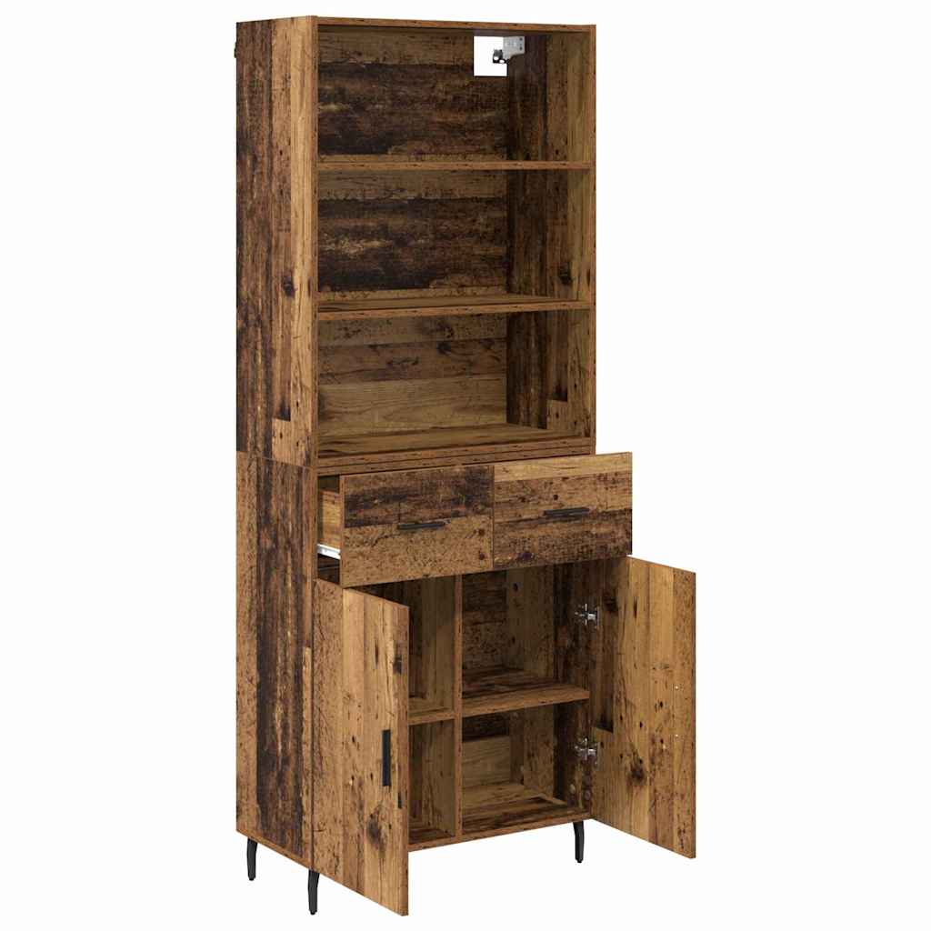 vidaXL Highboard Altholz 69,5 x 34 x 180 cm Engineered Wood und Glas