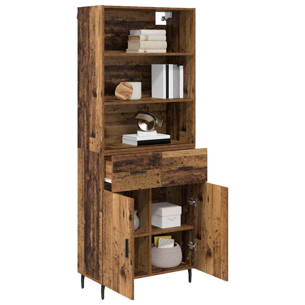 vidaXL Highboard Altholz 69,5 x 34 x 180 cm Engineered Wood und Glas